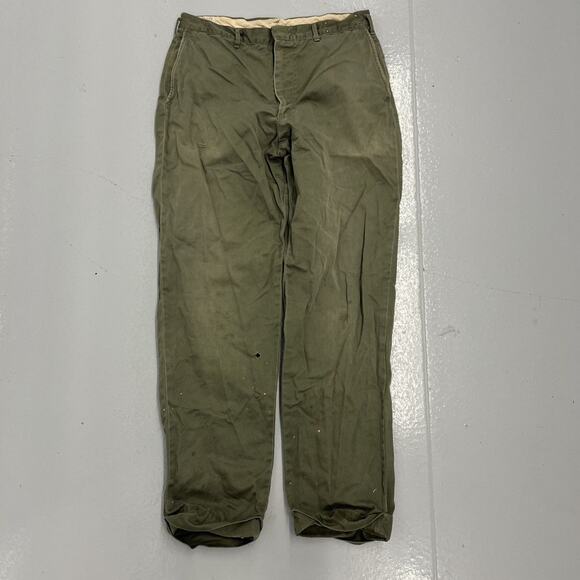 Vintage 50s Green Sateen Sanforized Workwear Chinos 30x29